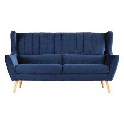 Rebecca 3 Seat Sofa Blue Velvet Front