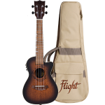 Flight DUC380 CEQ Amber Electro-Acoustic Concert Ukulele Front and Case